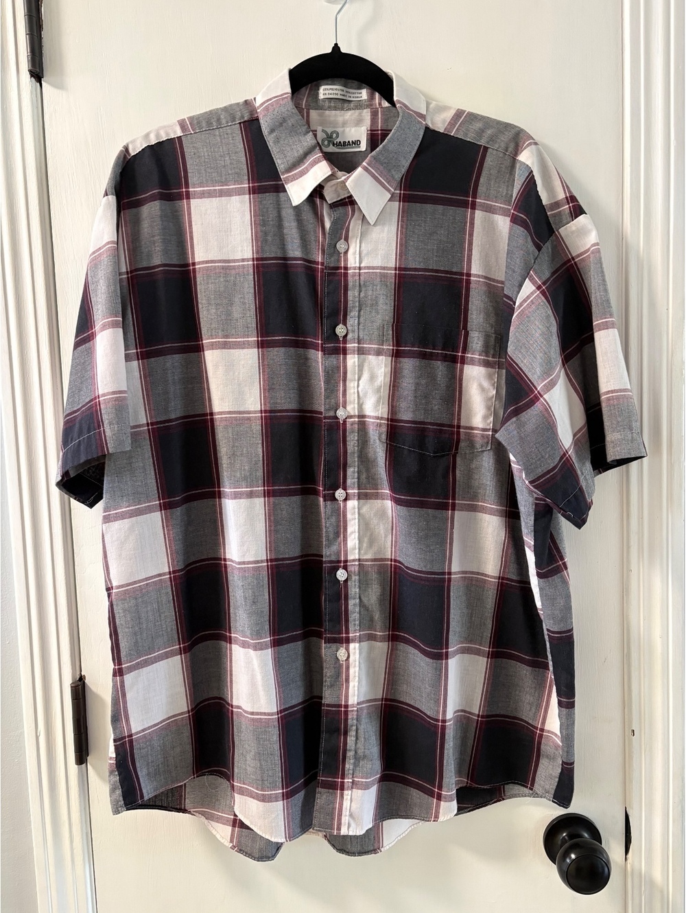 Haband Men's Short Sleeve Plaid Button-Up Shirt, 55% Polyester 35% Cotton, Made